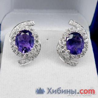 Серьги с аметистом и белыми сапфирами