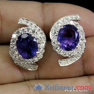 Серьги с аметистом и белыми сапфирами