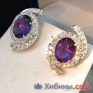 Серьги с аметистом и белыми сапфирами