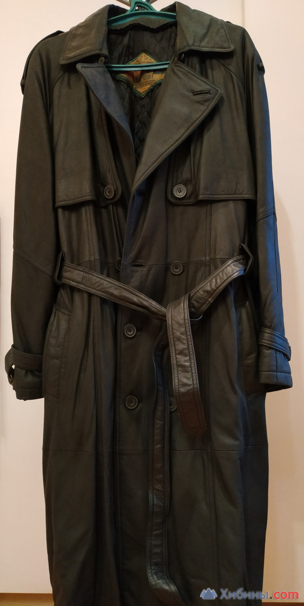 Мужской кожаный плащ-пальто xxxl зима/демисезон на подстежке