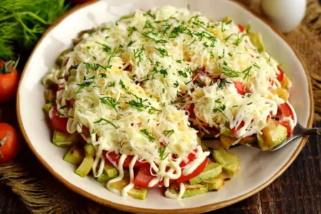 «Кудрявый» салат с жареными кабачками и сыром — любимый рецепт с хрустящей корочкой и чесночной ноткой