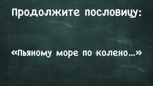 Продолжите пословицу «Пьяному море по колено…» — если вспомните, вы — ученый по призванию